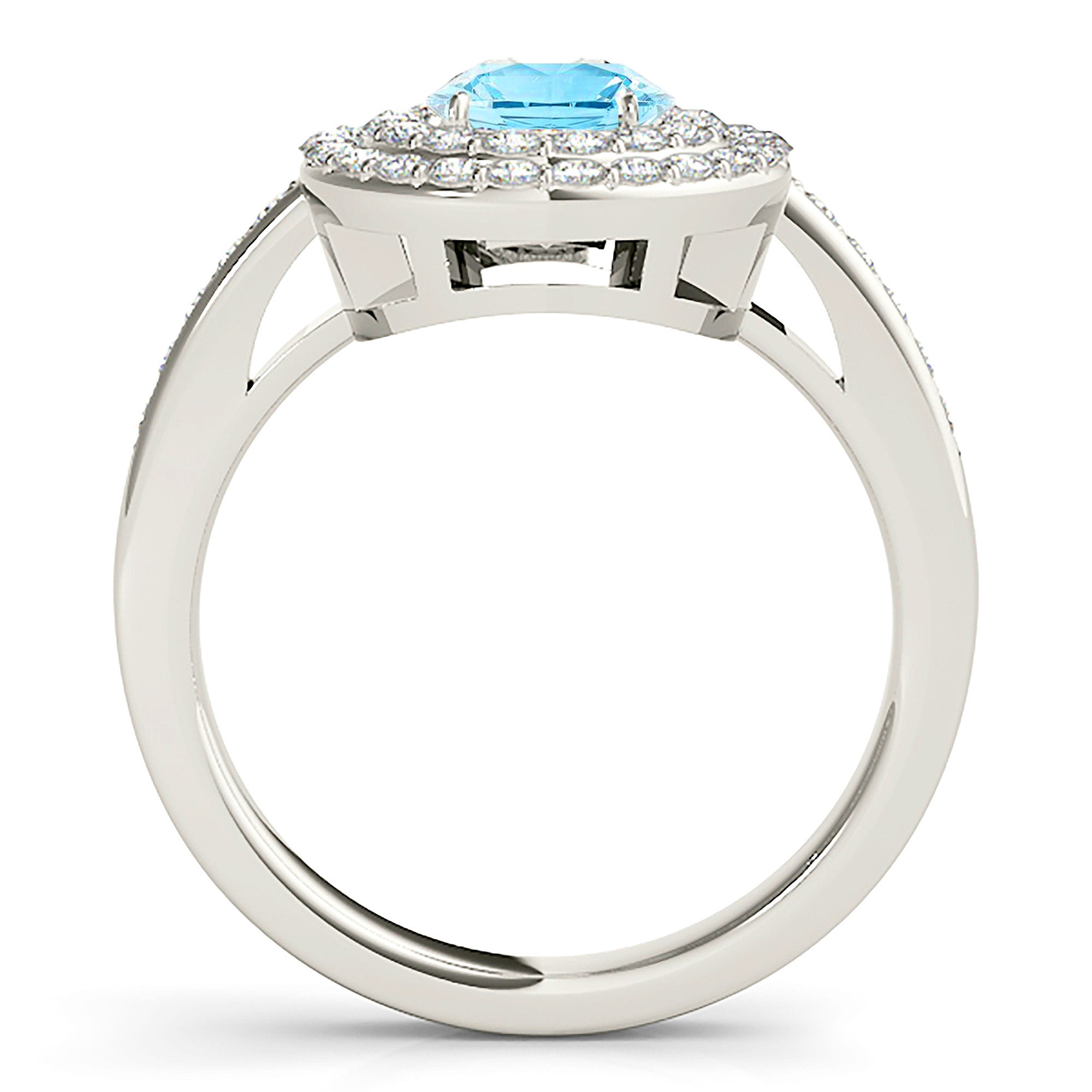 1.10 ct. Genuine Aquamarine Ring With 0.70 ctw. Diamond Double Row Halo And Delicate Diamond Band | Round Blue Aquamarine Halo Ring-VIRABYANI